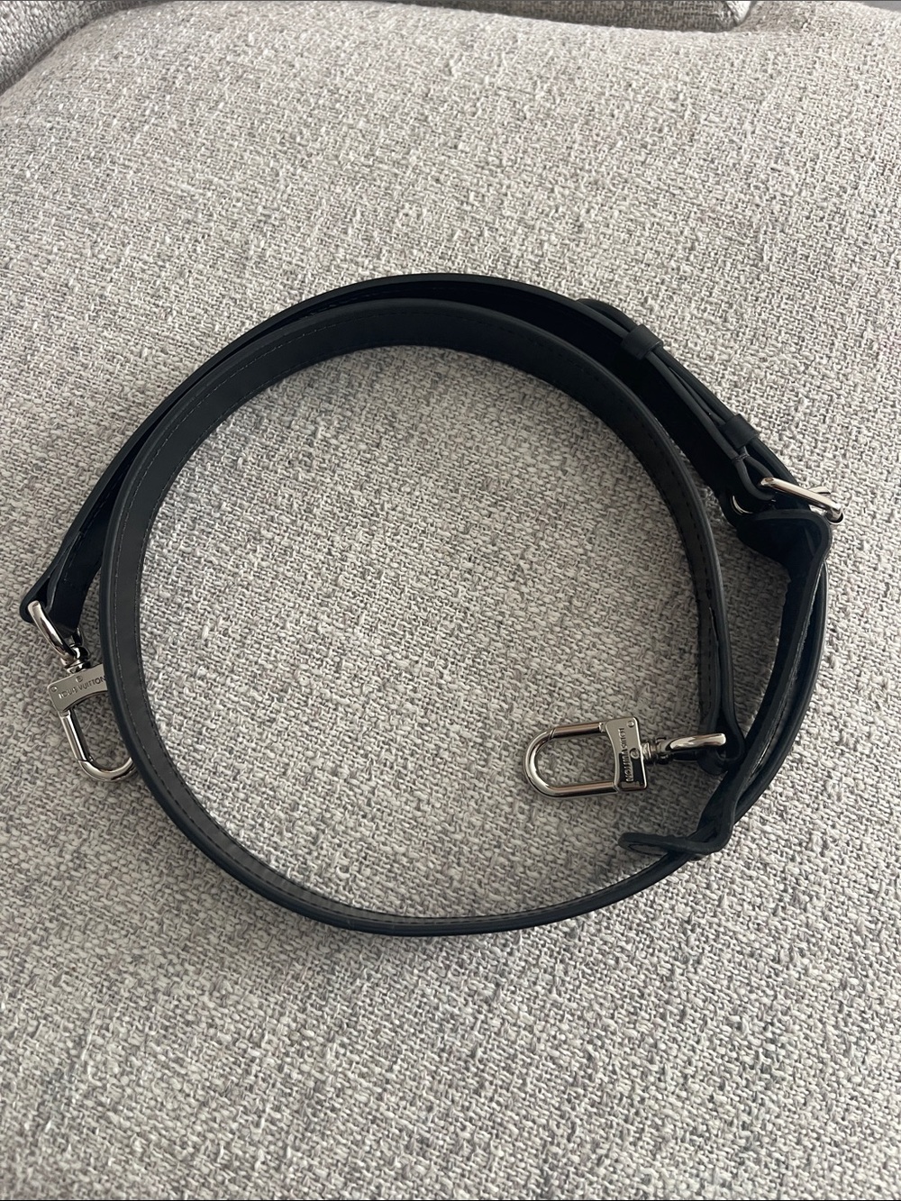 Louis Vuitton Black Leather Shoulder Strap with Silver-Tone Hooks